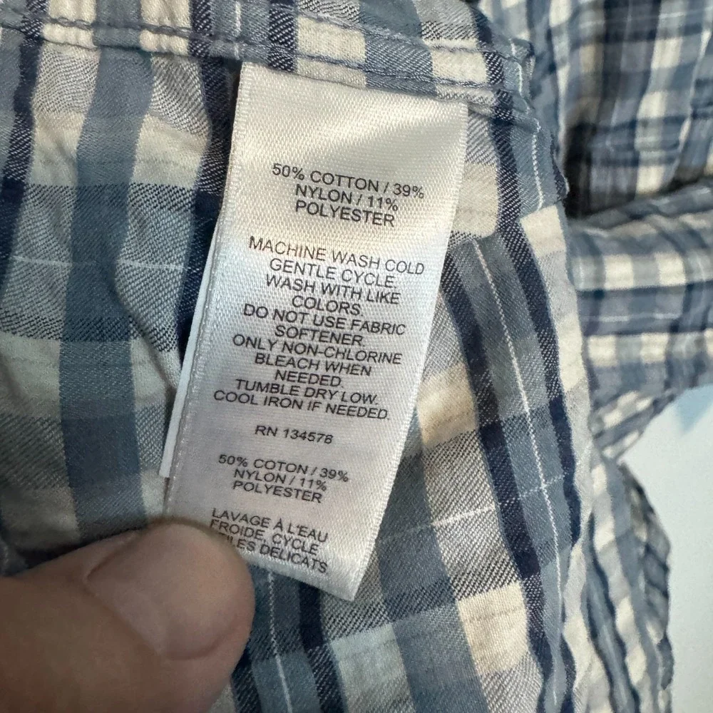 Vineyard Vines Shirt Mens Large Blue Plaid On The Go Seersucker Performance OTG